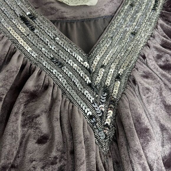 Tom Bezduda For Barad & Co. Womens Kaftan Gray Sz Medium Vintage Velvet Sequins - Picture 7 of 16